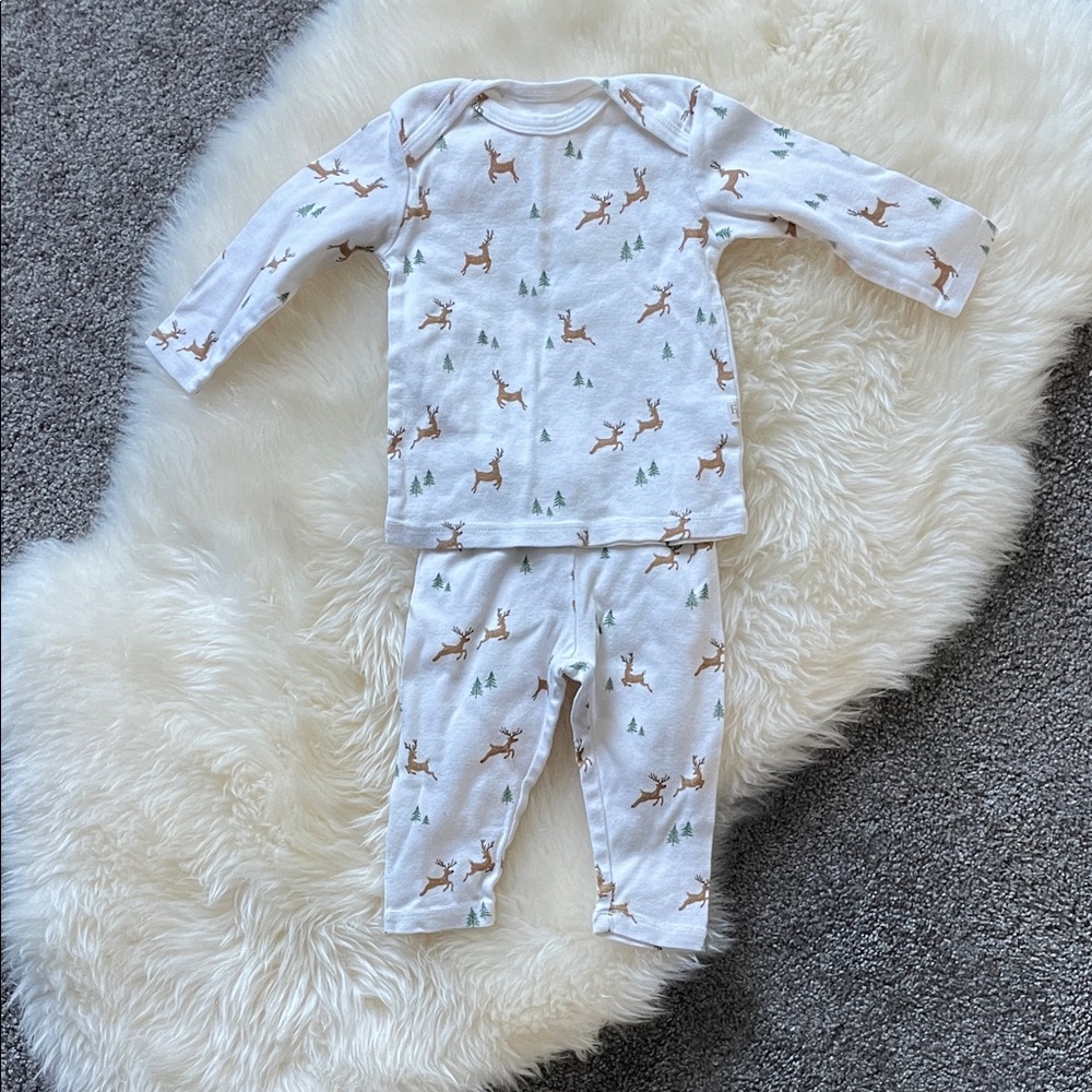 Charming Kids Pajama Set with Deer Print - White and Brown